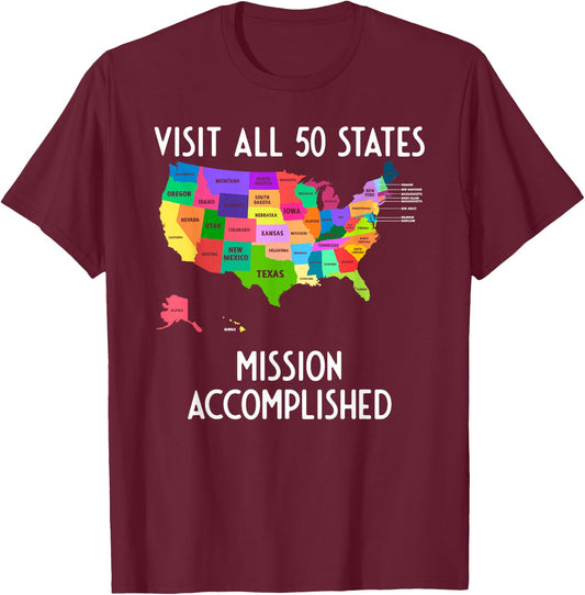 Visit All 50 States map Shirt USA Travel Gift T-Shirt - T-Shirt | Maroon