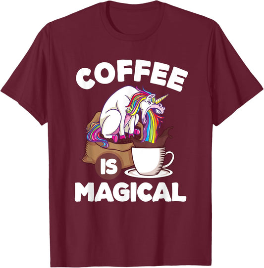 Coffee Unicorn T-Shirt - T-Shirt | Maroon