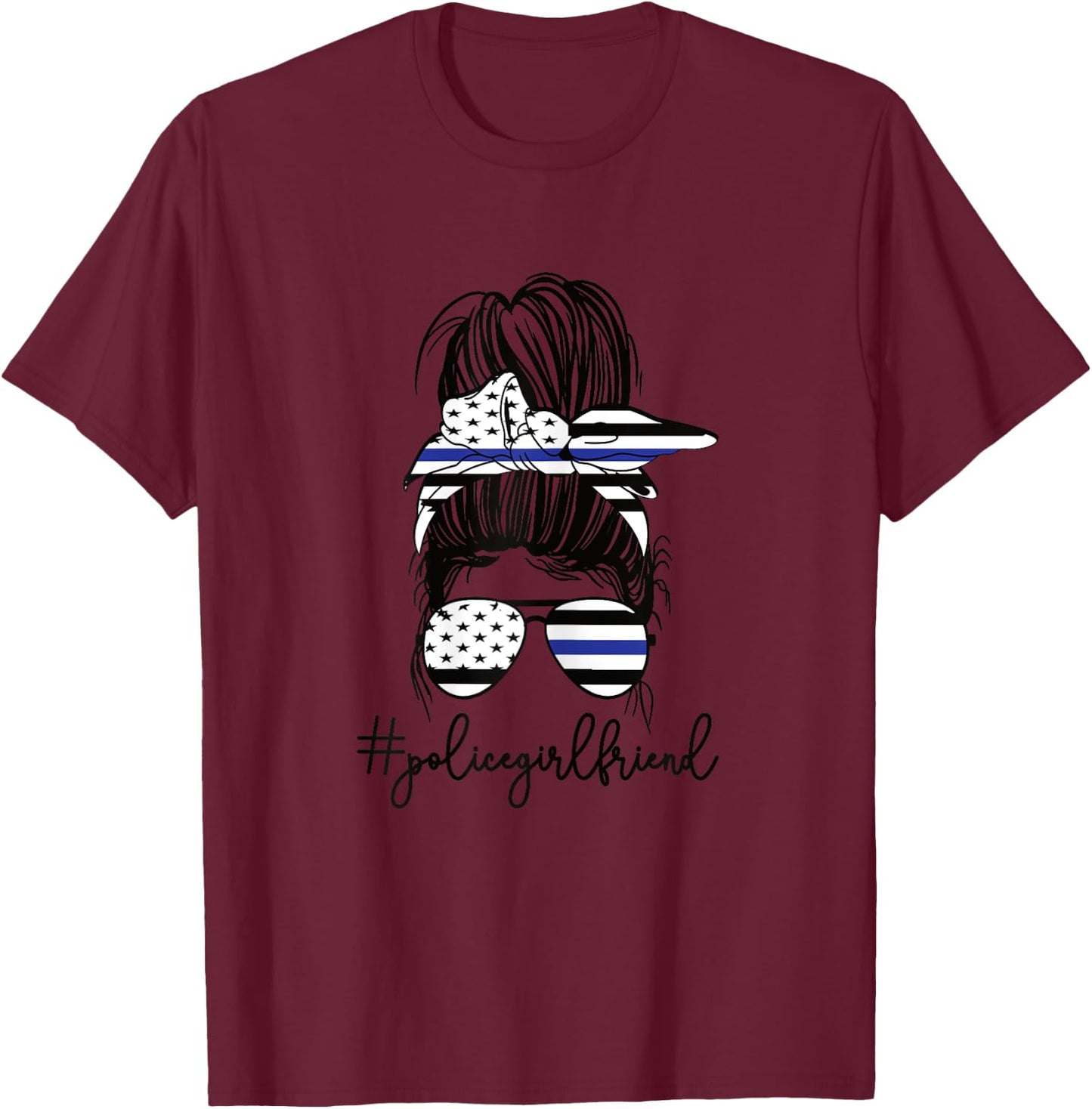 Funny Police Girlfriend Police Officer Girlfriend Blue Line T-Shirt - T-Shirt | Maroon