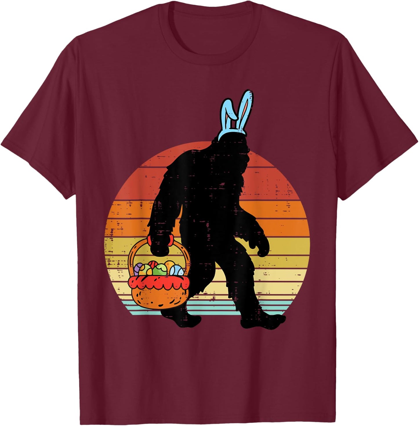 Bigfoot Sasquatch Bunny Easter Eggs Retro Men Women Kids T-Shirt - T-Shirt | Maroon