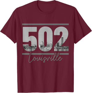 Louisville 502 Area Code Skyline Kentucky Pride Vintage T-Shirt - T-Shirt | Maroon