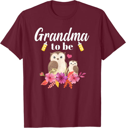 Grandma To Be Owl Baby Shower T-Shirt - T-Shirt | Maroon