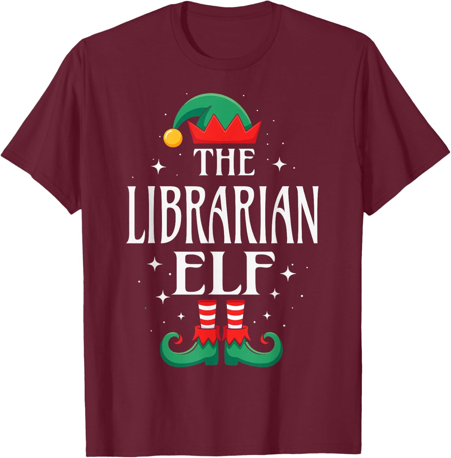Librarian Elf Job Title Funny Christmas Matching Xmas T-Shirt - T-Shirt | Maroon