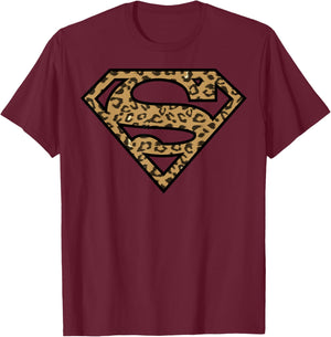 DC Comics Superman Cheetah Print Logo Fill T-Shirt - T-Shirt | Maroon