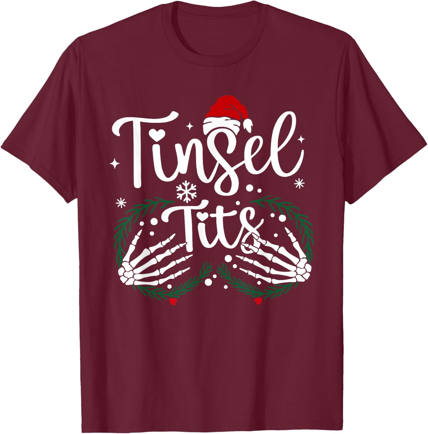 Tinsel Tits And Jingle Balls Funny Matching Christmas Couple T-Shirt - T-Shirt | Maroon