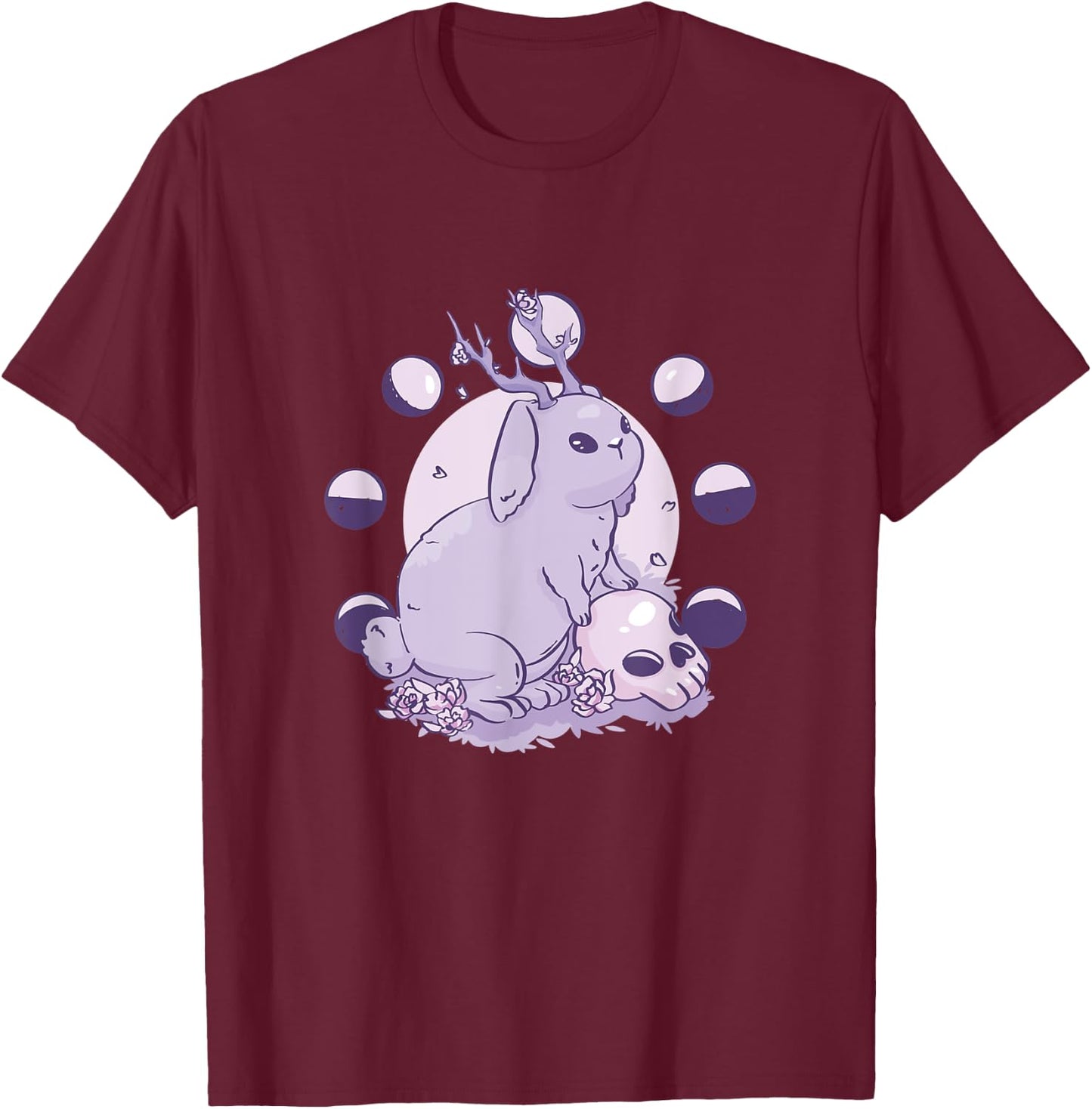 Occult moon phases deer rabbit myth skull T-Shirt - T-Shirt | Maroon