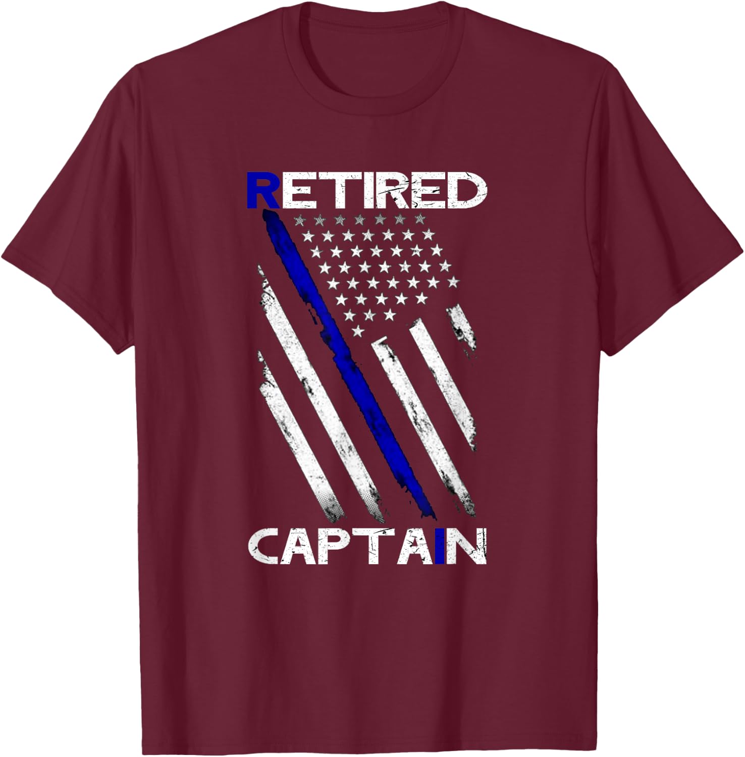 Thin Blue Line Distressed Retired Police Captain Shirt Gift T-Shirt - T-Shirt | Maroon