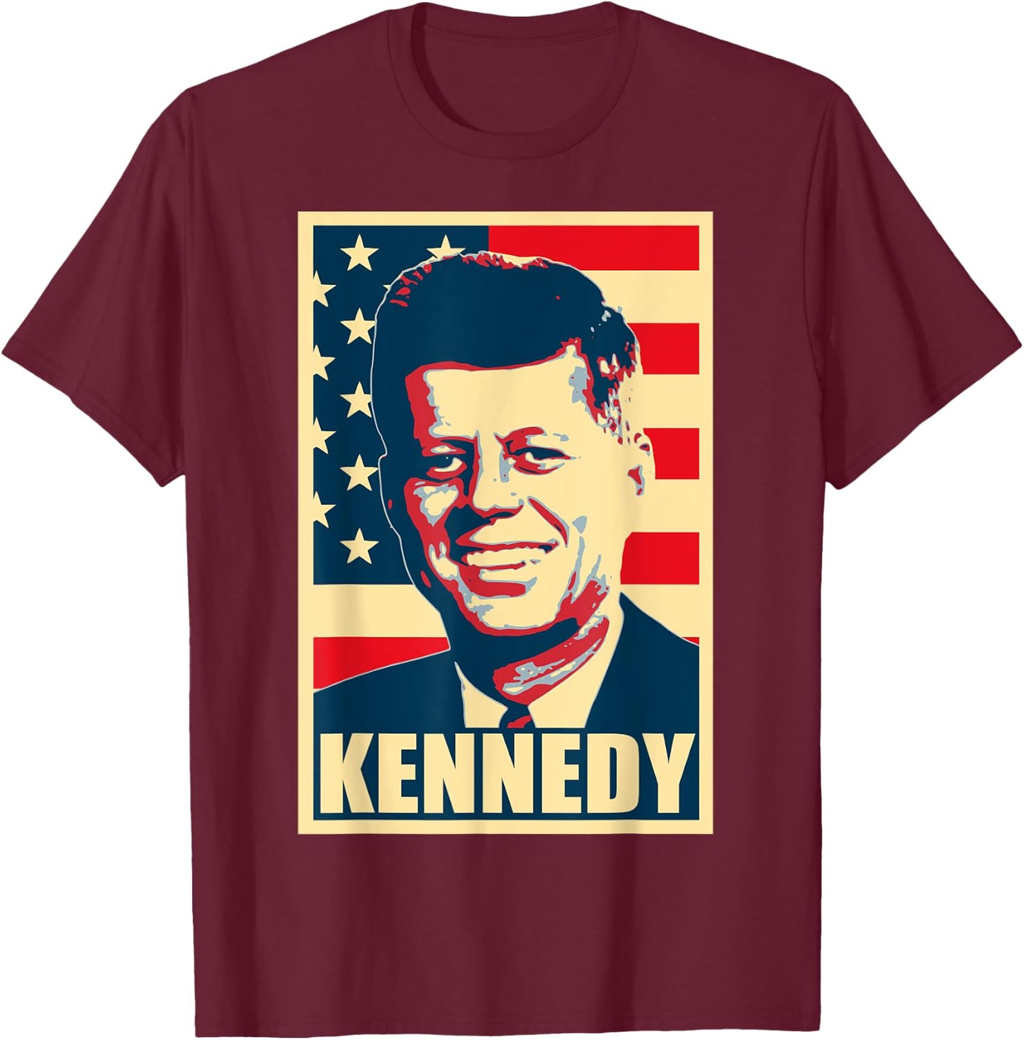 History And Politics Store JFK American Propaganda , -Adults & Youth, Black, Small, Short Sleeve T-Shirt - T-Shirt | Maroon