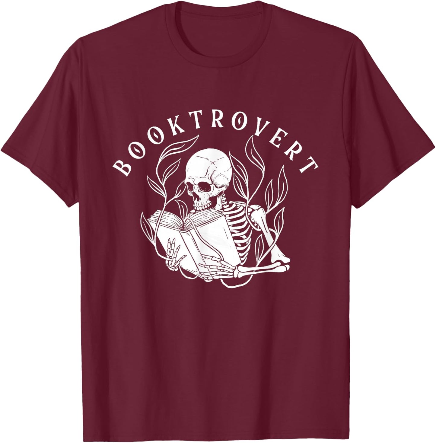 Booktrovert - Skeleton Book Lover Bookish Bookworm Reading T-Shirt - T-Shirt | Maroon