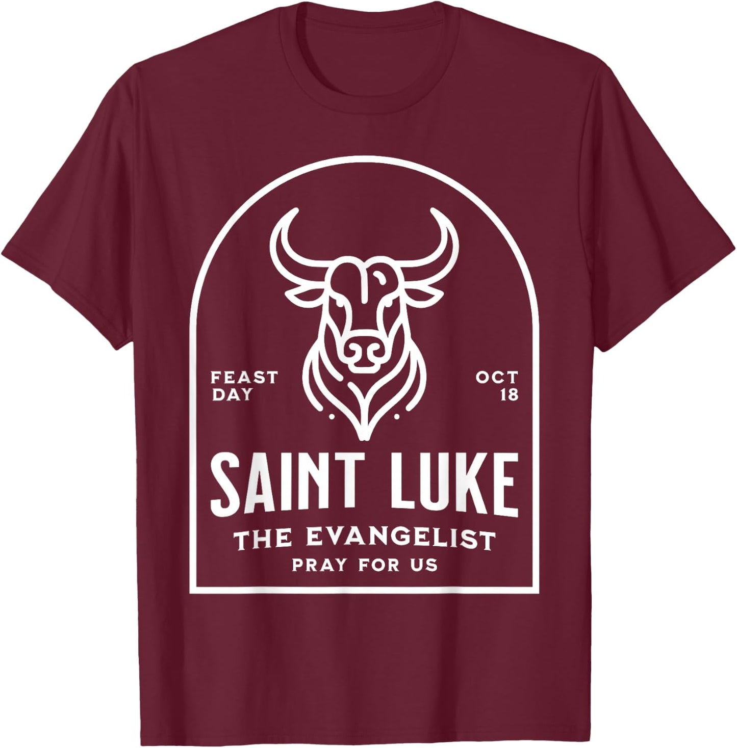 St Luke the Evangelist Catholic Patron Saint Bull Symbol T-Shirt - T-Shirt | Maroon