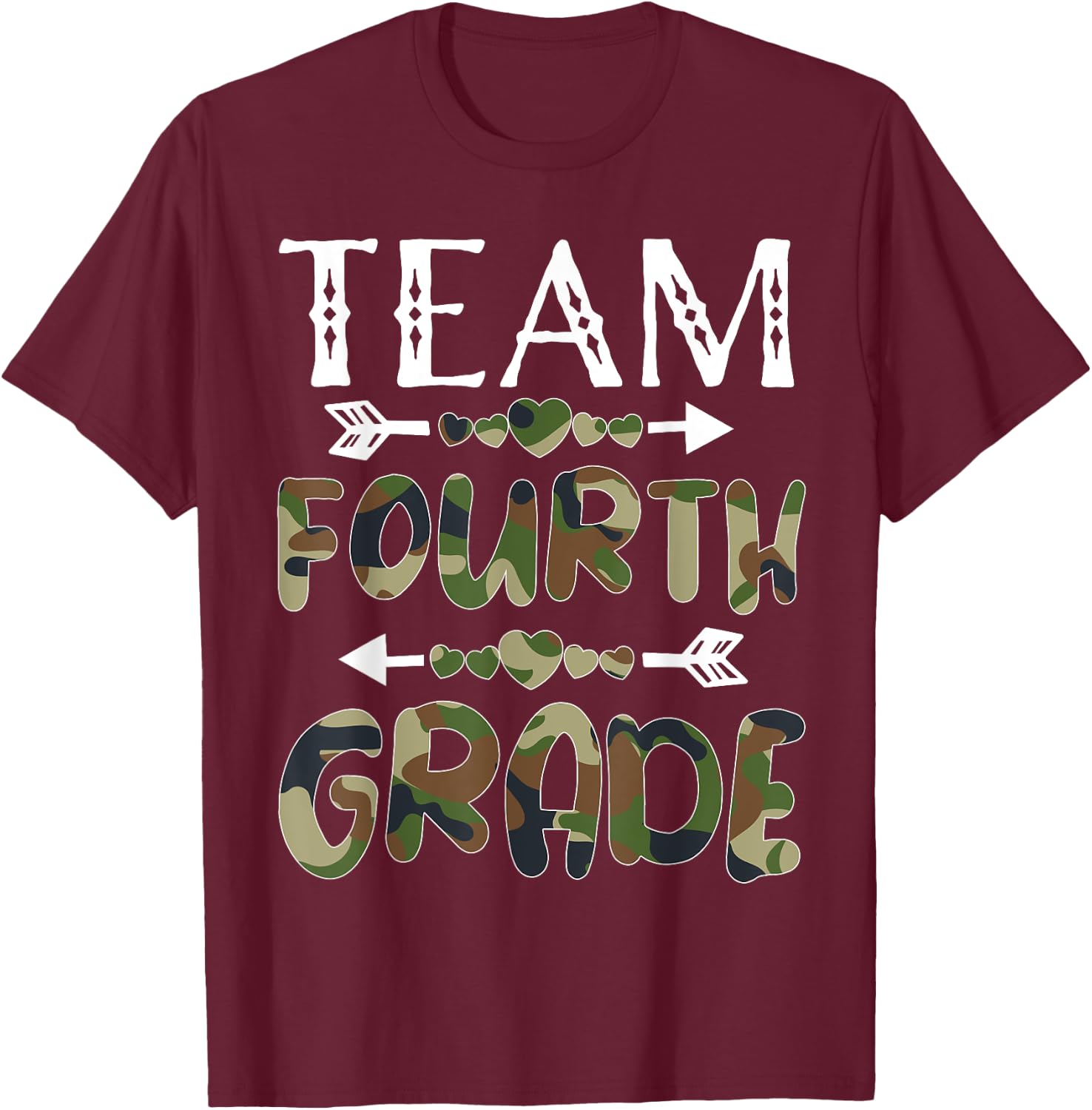 Team Fourth Grade Back To School 1st Day Camo Teachers Men Women Girls Kids T-Shirt - T-Shirt | Maroon