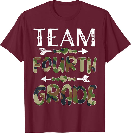 Team Fourth Grade Back To School 1st Day Camo Teachers Men Women Girls Kids T-Shirt - T-Shirt | Maroon
