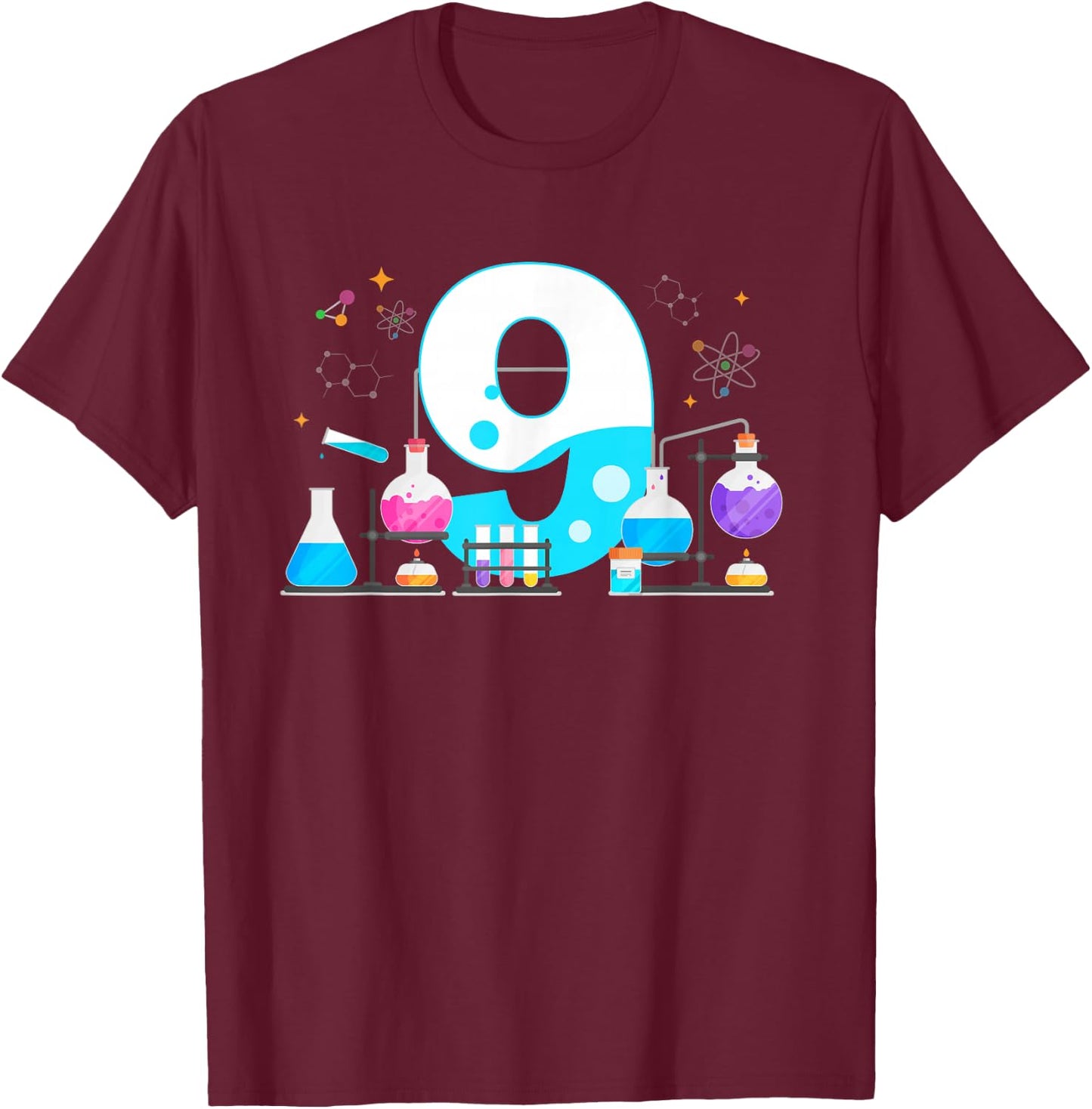 9 Year Old Kids Scientist 9th Birthday Kids Science T-Shirt - T-Shirt | Maroon