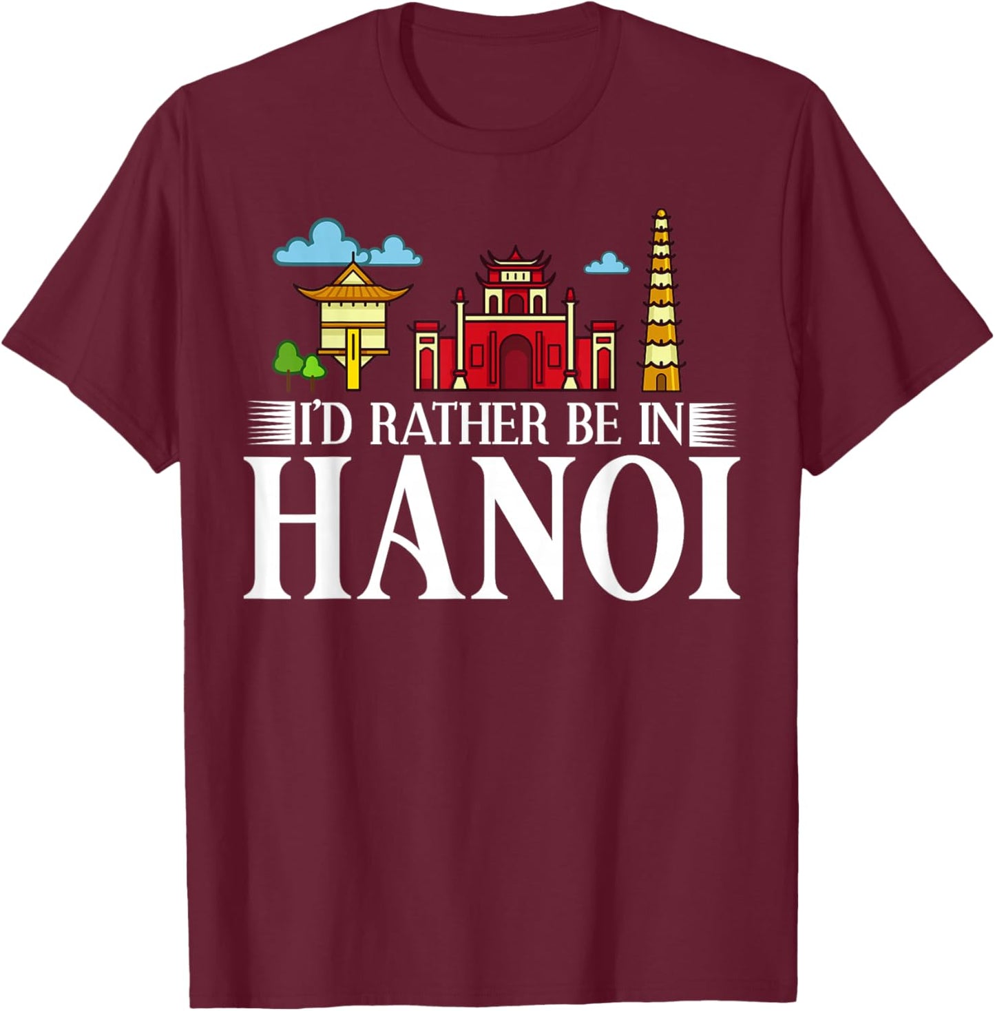 Hanoi Vietnam City Skyline Map Travel T-Shirt - T-Shirt | Maroon