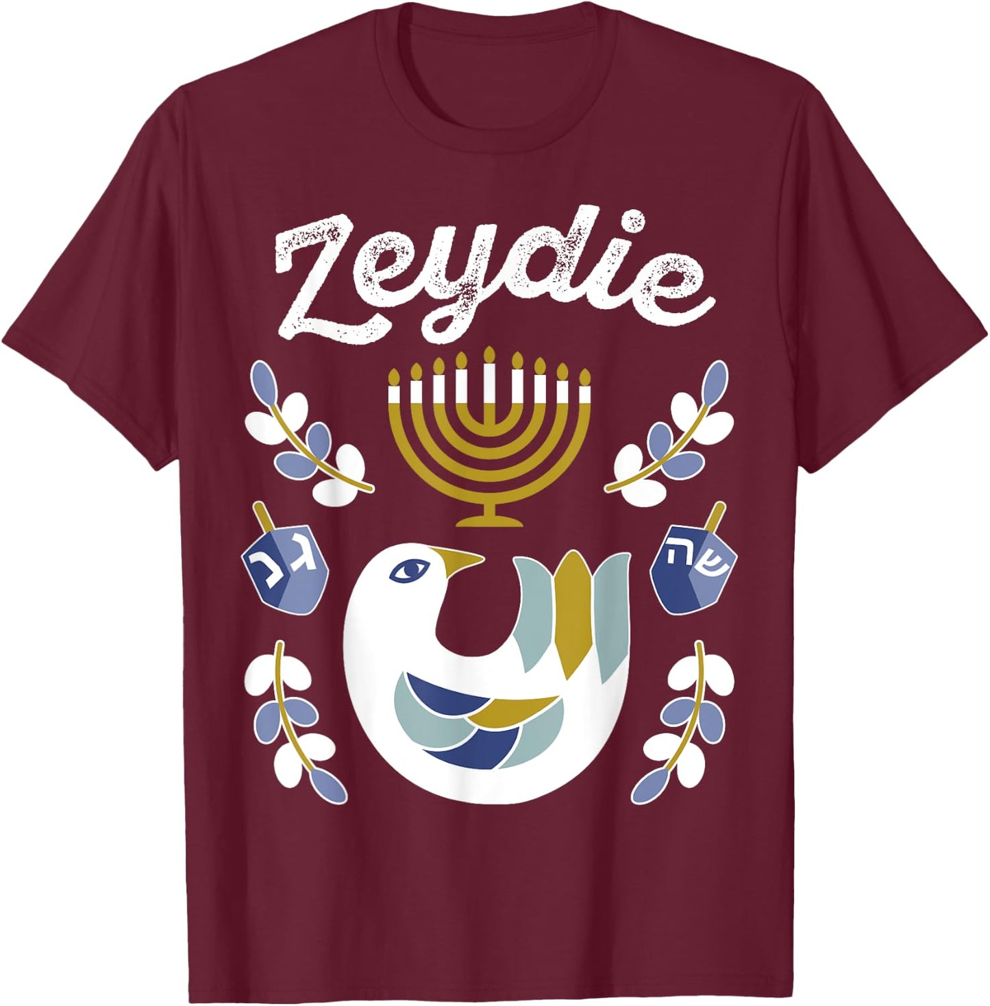 Matching Family Hanukkah Pajama Top Dreidel & Menorah Zeydie T-Shirt - T-Shirt | Maroon