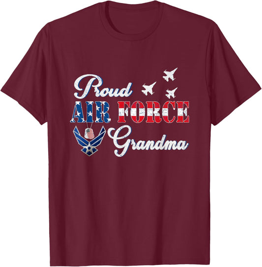 Proud Air Force Grandma US Flag Veteran 4th of July Gift T-Shirt - T-Shirt | Maroon