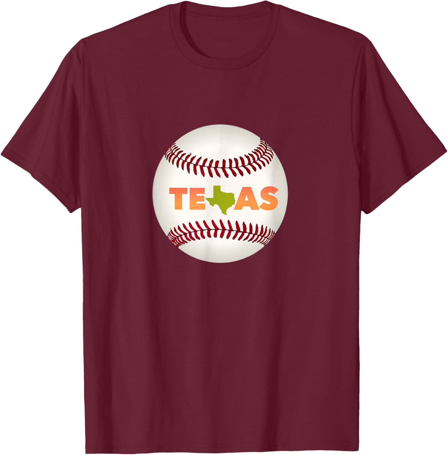 Texas Baseball Cool Font on Giant Ranger Ball Design T-Shirt - T-Shirt | Maroon
