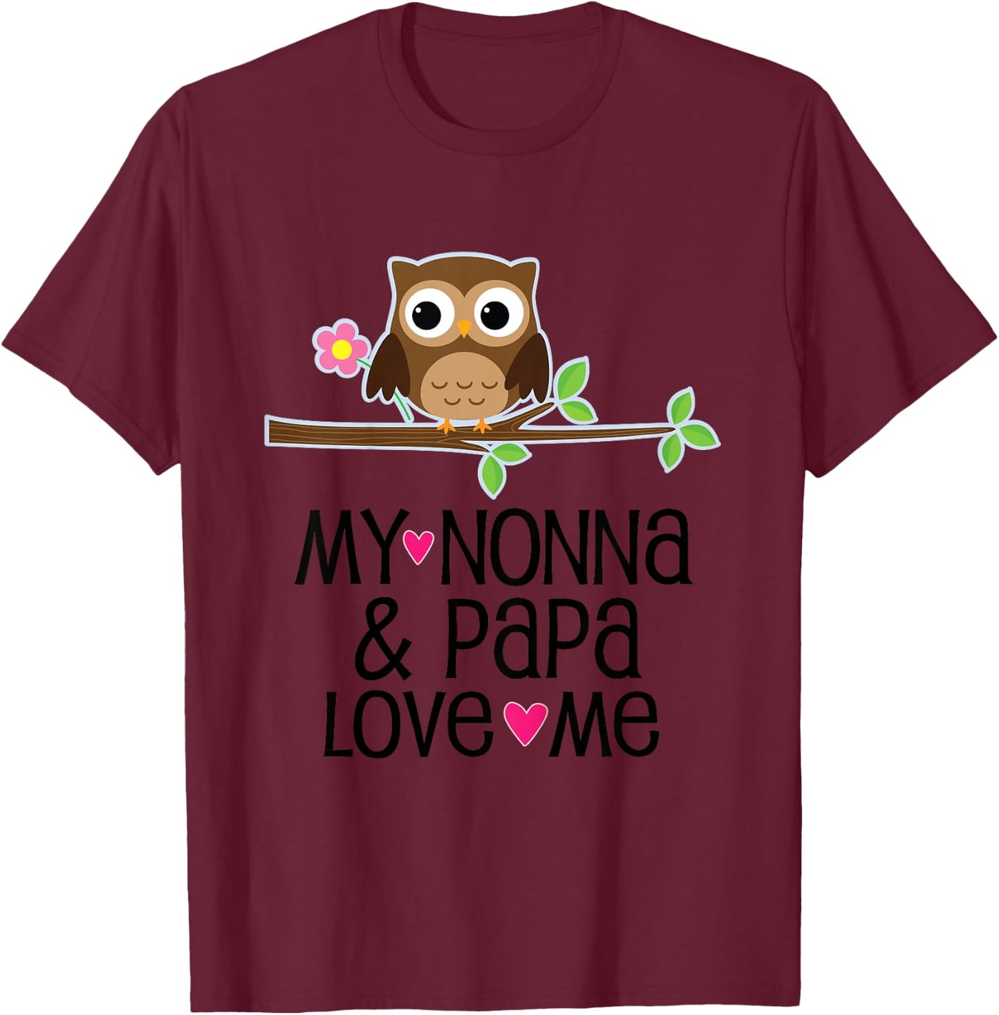 Kids My Nonna and Papa Love Me Grandchild Owl T-Shirt - T-Shirt | Maroon