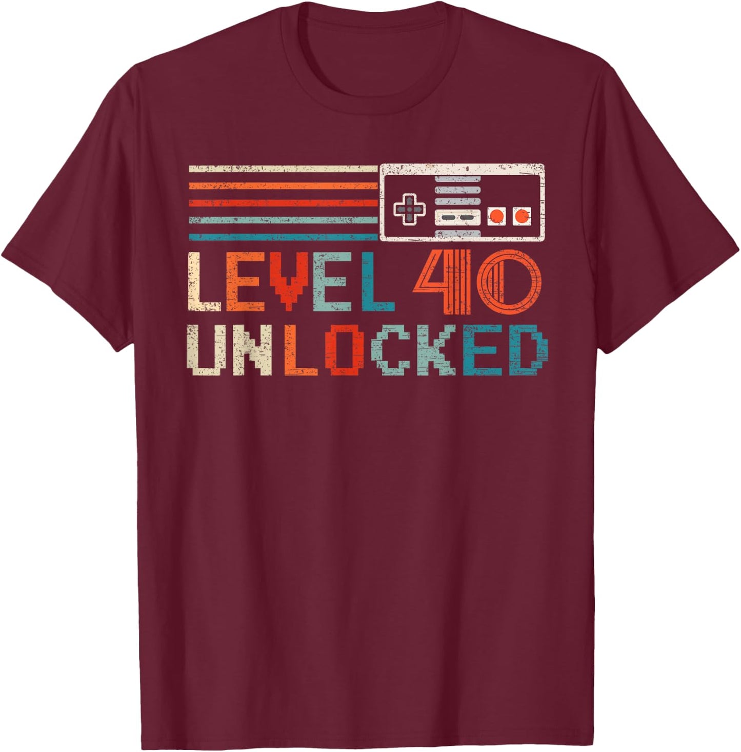 Unlocked Level 40 Birthday Boy Video Game Controller T-Shirt - T-Shirt | Maroon