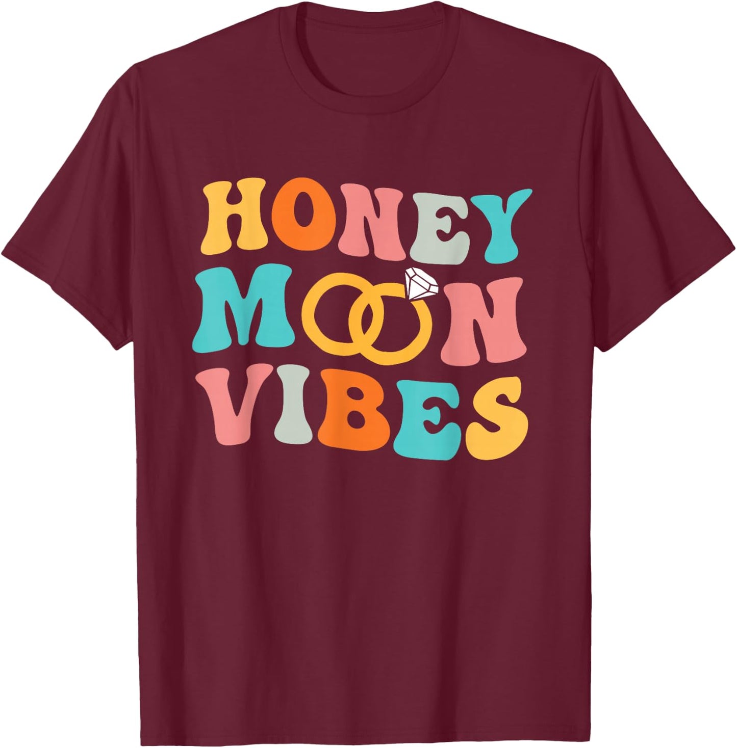 Honeymoon Vibes Retro Groovy Vintage Just Married Couple T-Shirt - T-Shirt | Maroon