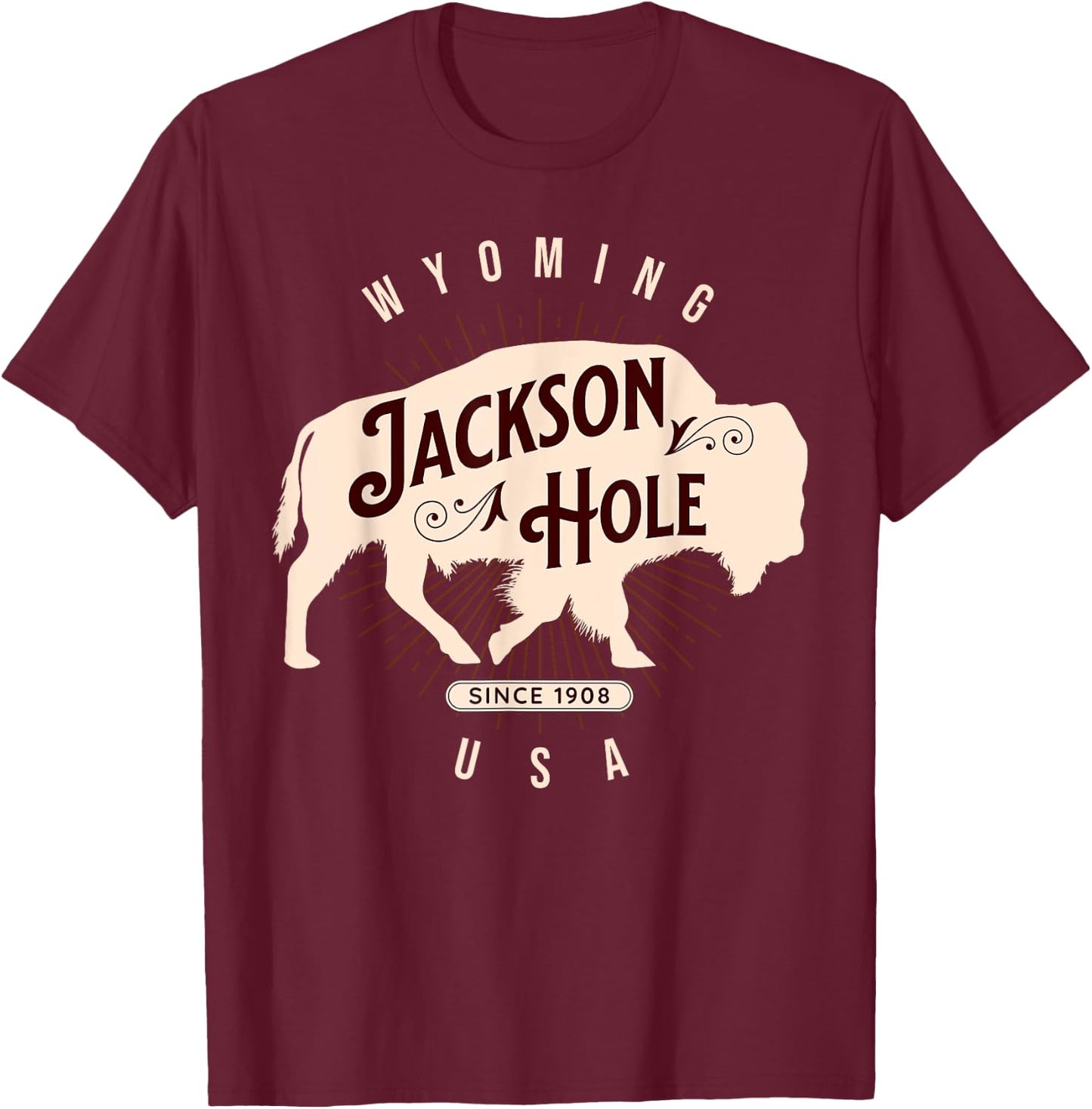 Jackson Hole Wyoming Buffalo Nature Outdoors Vintage T-Shirt - T-Shirt | Maroon