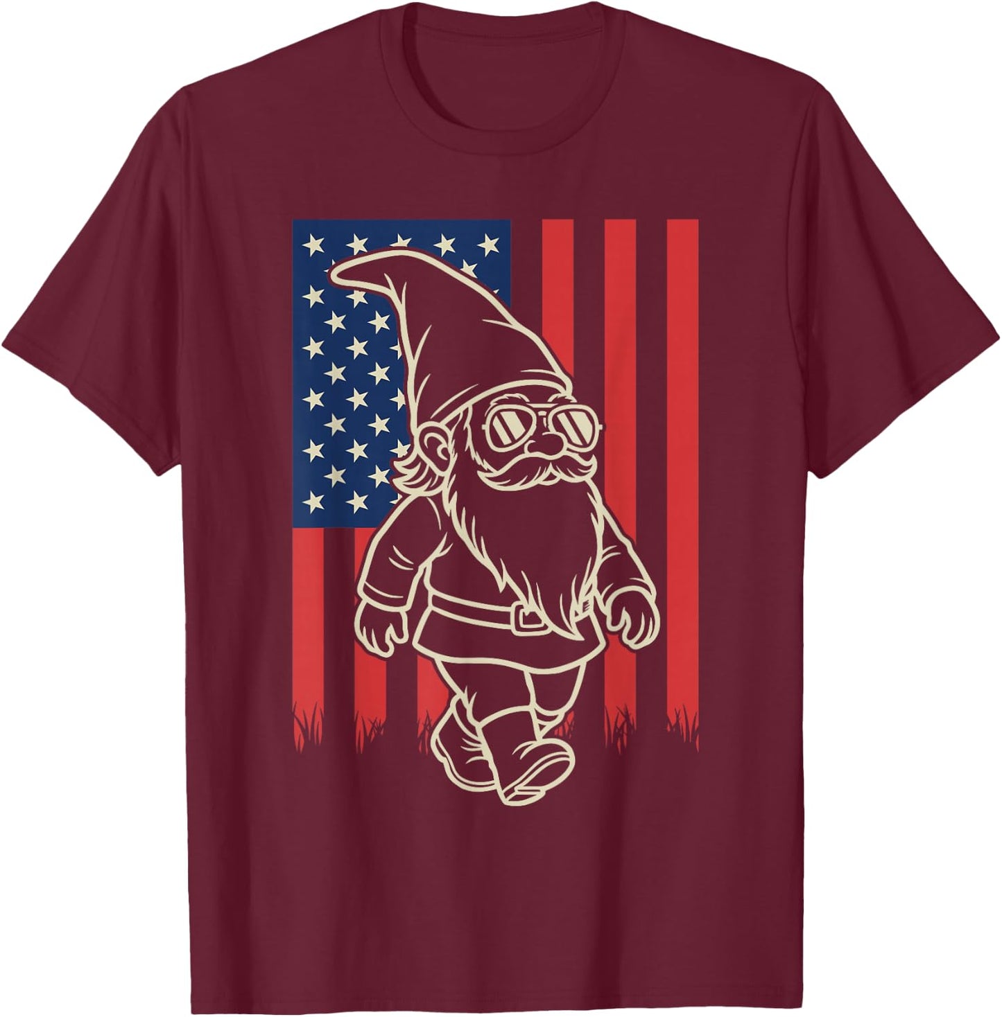 Funny Garden Gnome Lover Gardening 4th of July T-Shirt - T-Shirt | Maroon