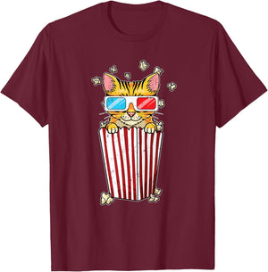 Funny Cat Movies Pun Film Fan Funny Movie Theater Popcorn T-Shirt - T-Shirt | Maroon