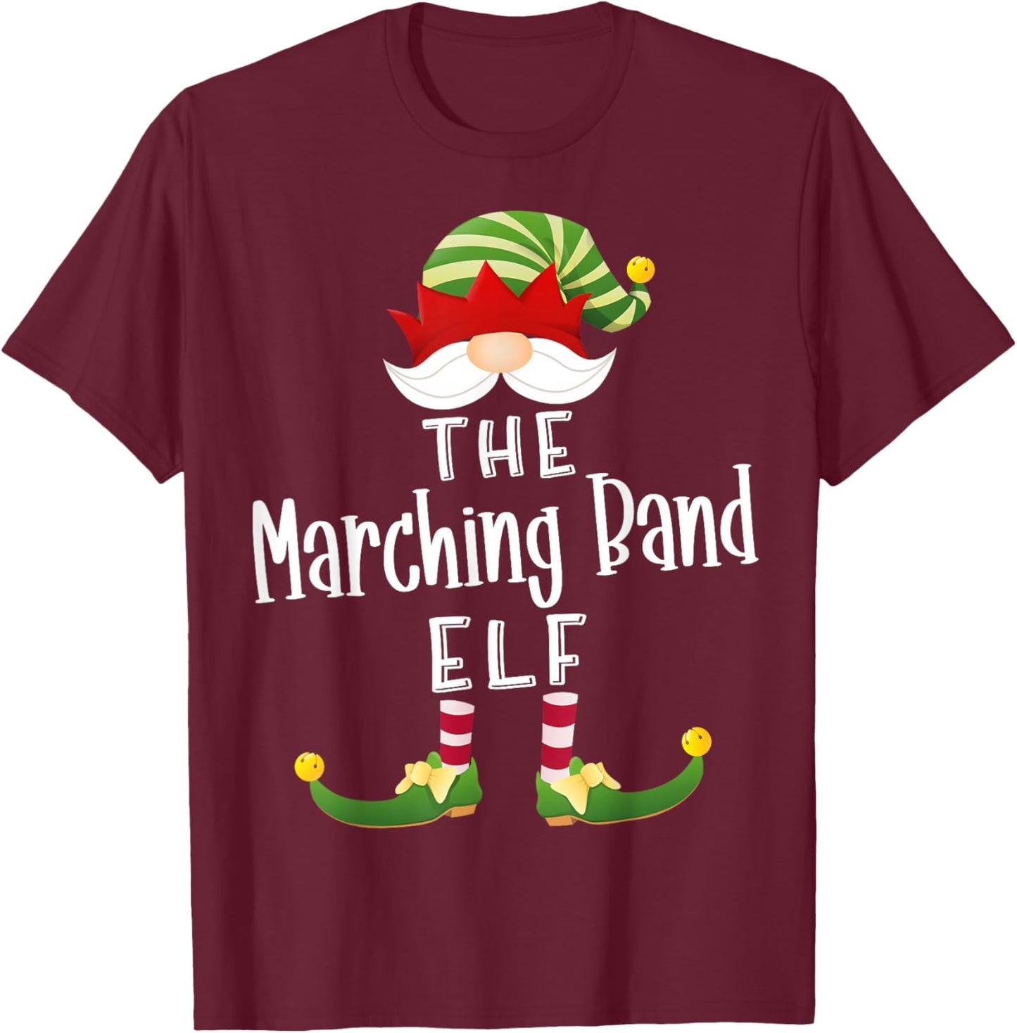 Marching Band Elf Group Christmas Funny Pajama Party T-Shirt - T-Shirt | Maroon