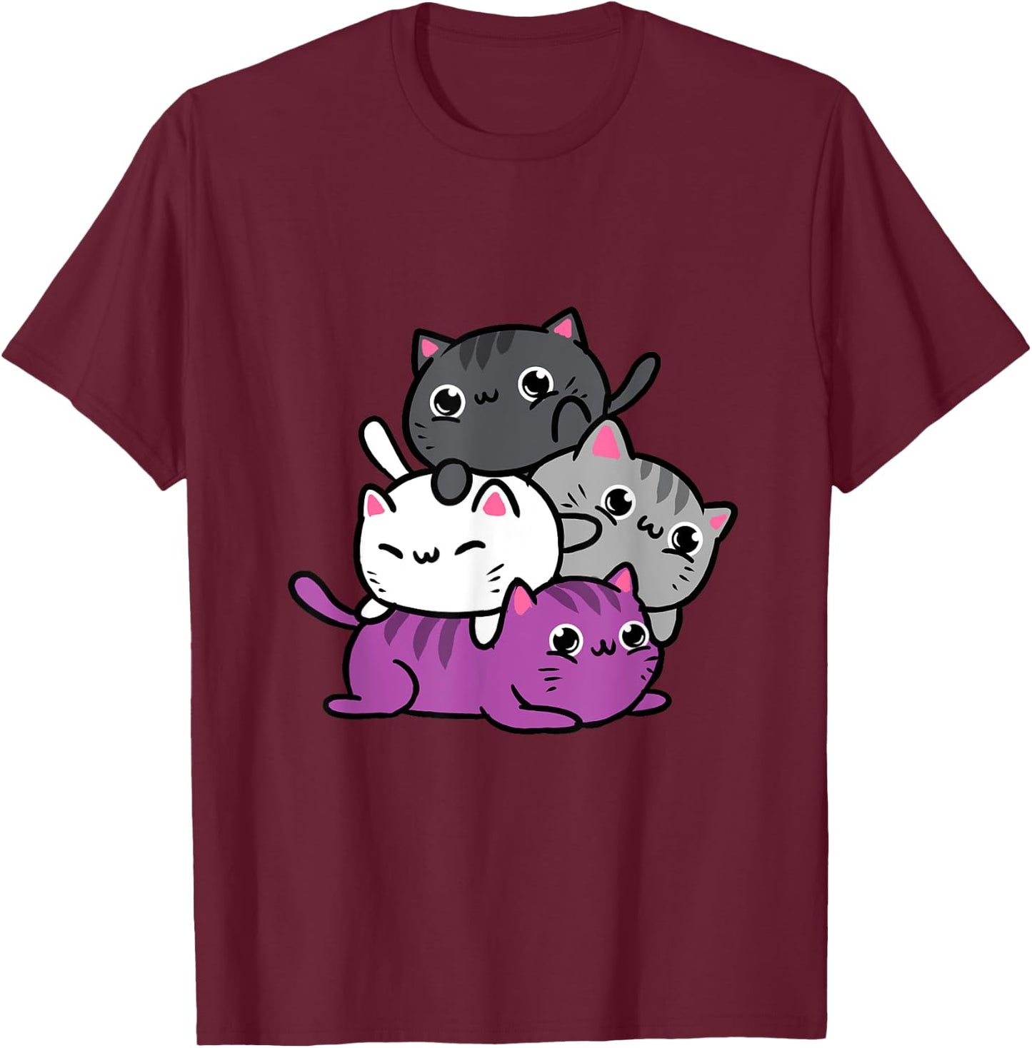 Kawaii Cat Pile Asexual Pride Women T-Shirt - T-Shirt | Maroon