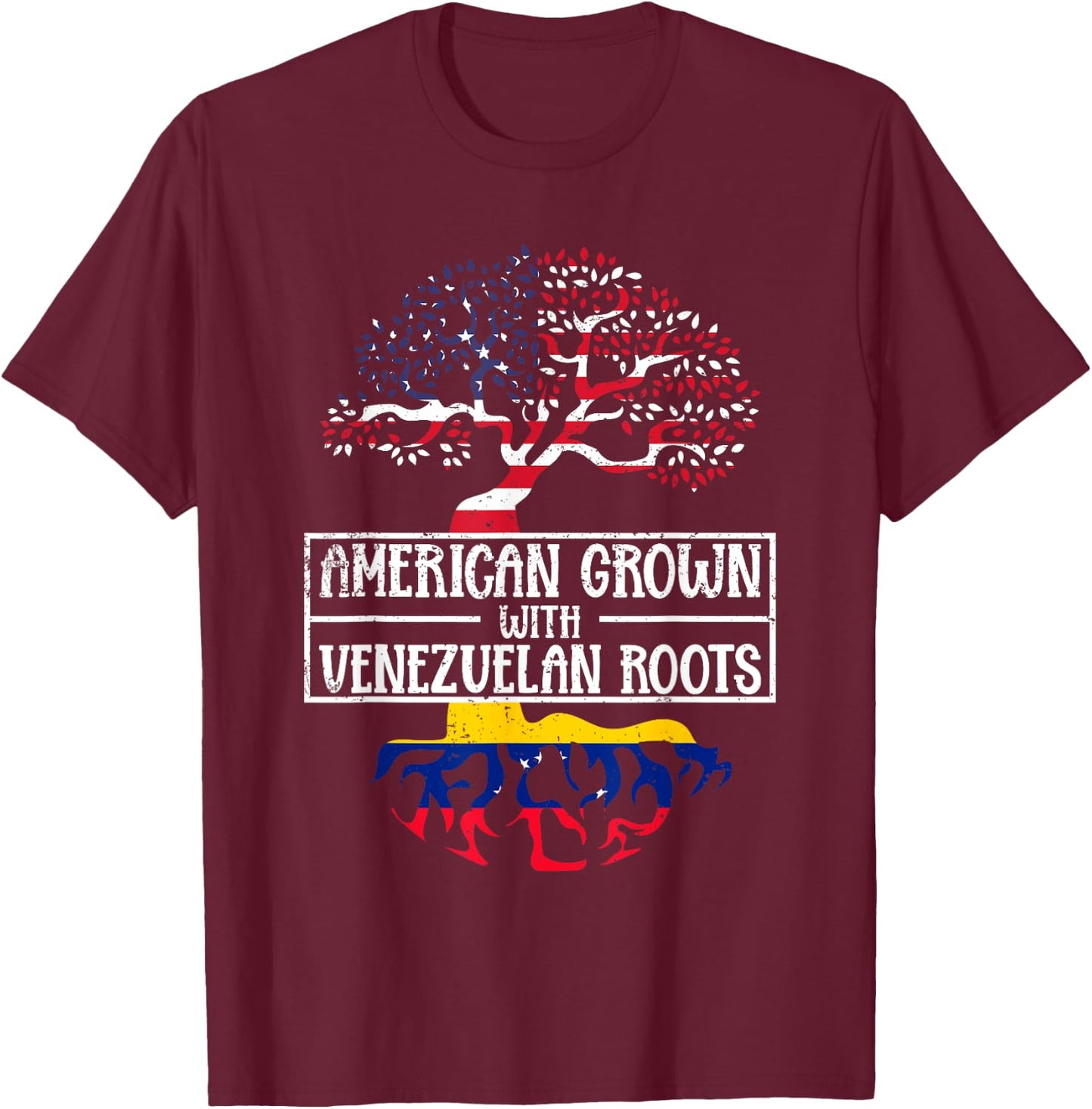 American Grown With Venezuelan Roots USA Flag Venezuela Women Kids Men T-Shirt - T-Shirt | Maroon