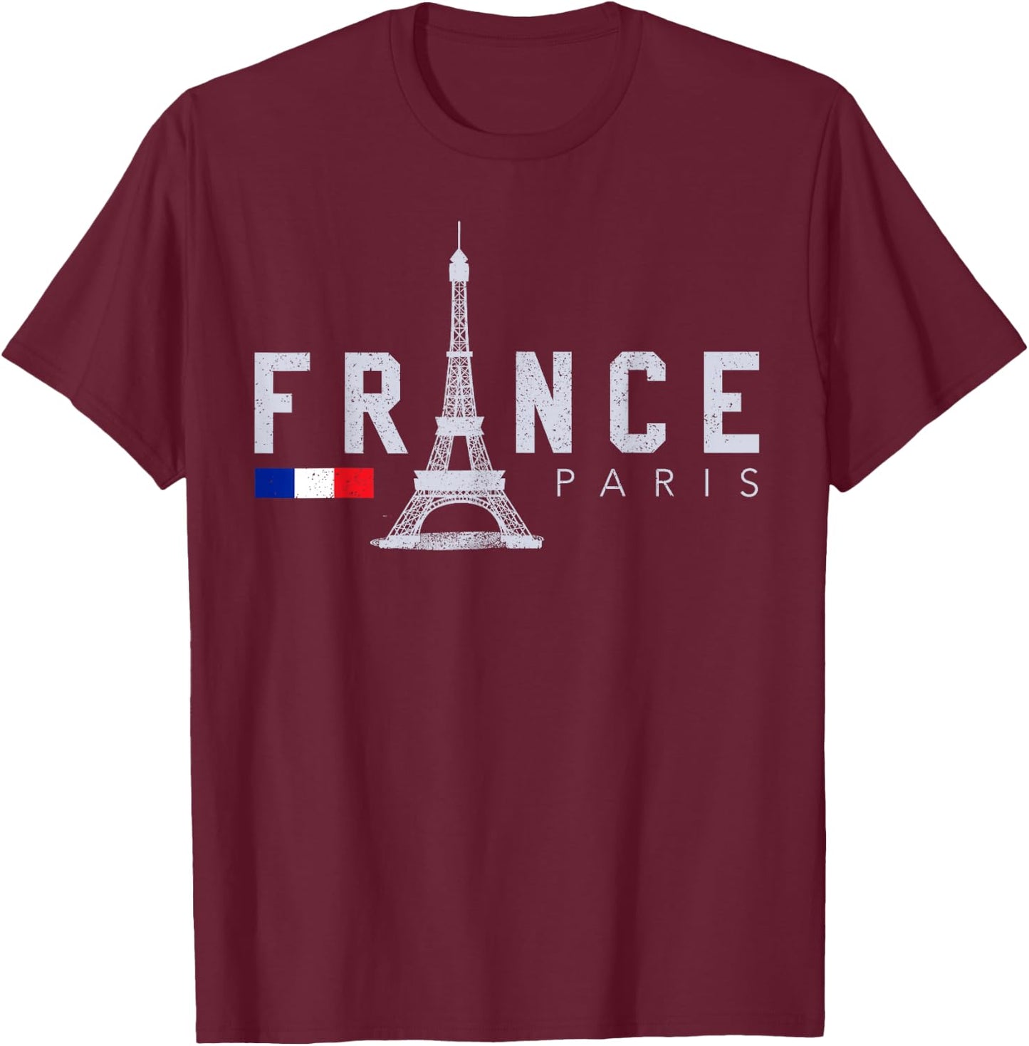 France Paris French Flag Eiffel Tower Souvenir Gift T-Shirt - T-Shirt | Maroon
