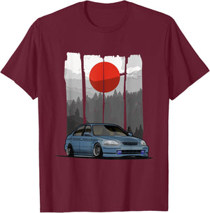 JDM EG6 Type R Car Tuning Japan Rising Sun T-Shirt - T-Shirt | Maroon