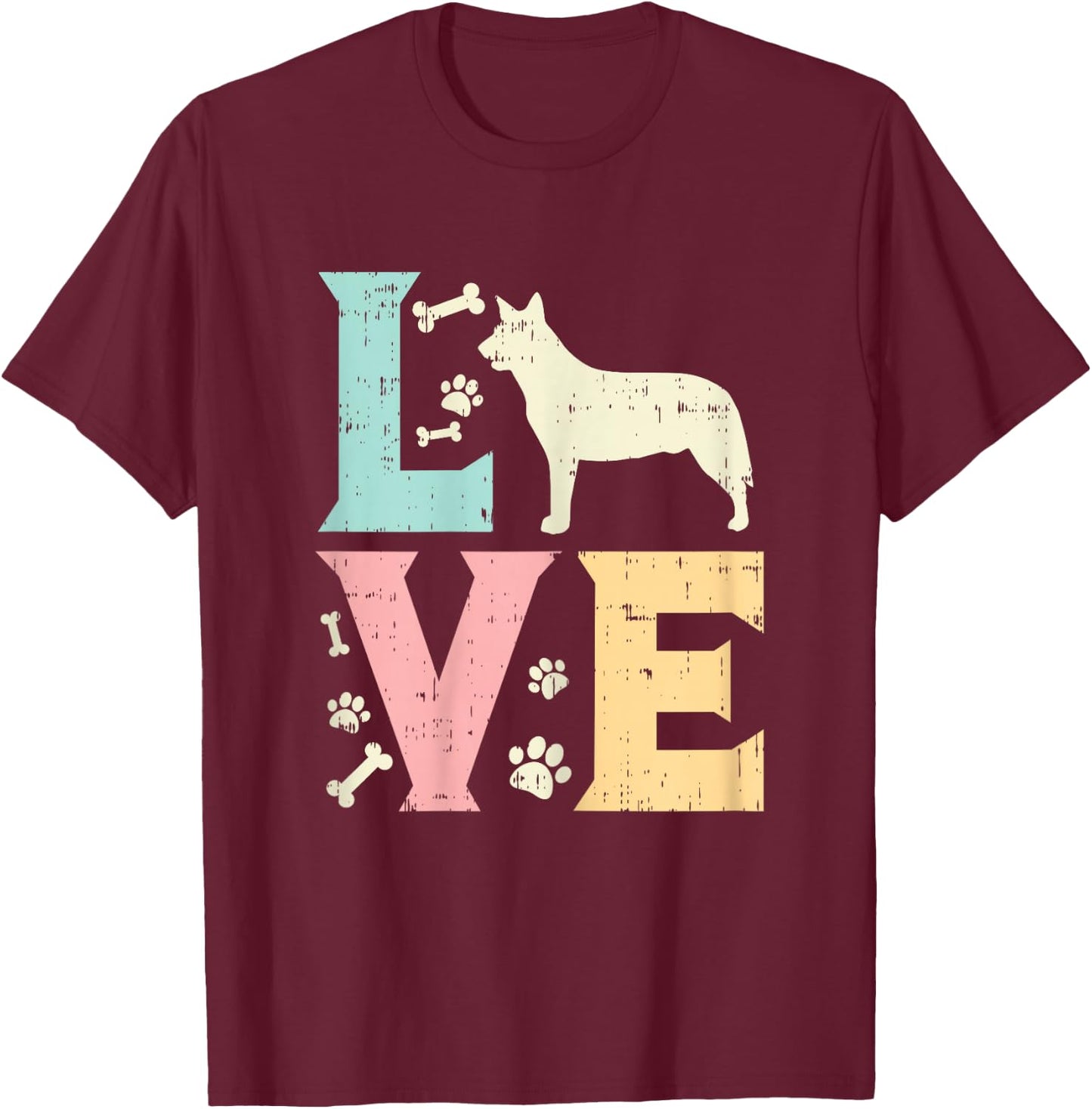 Love Heeler Animal Pet Blue Red Cattle Dog Girls Women Gift T-Shirt - T-Shirt | Maroon