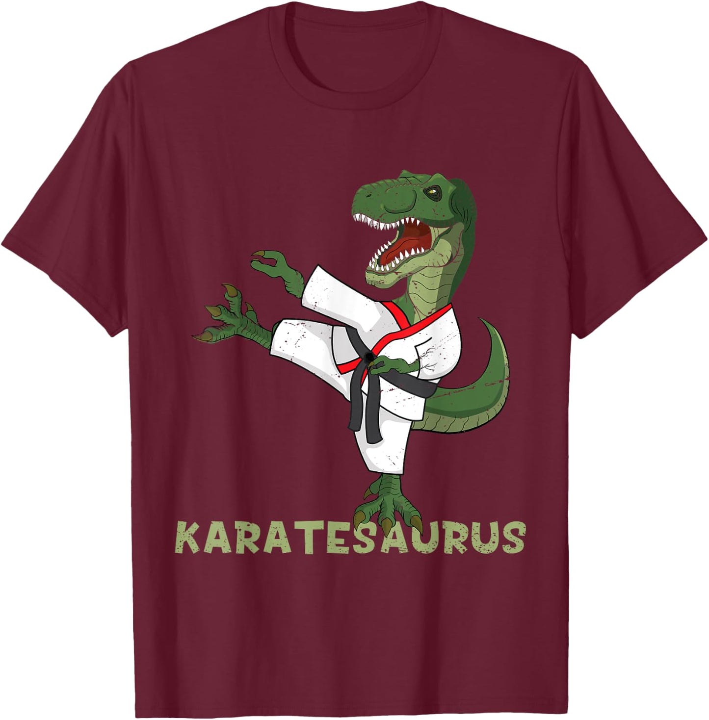 Funny Karate Dinosaur Karatesaurus T-Rex Graphic Karatist T-Shirt - T-Shirt | Maroon