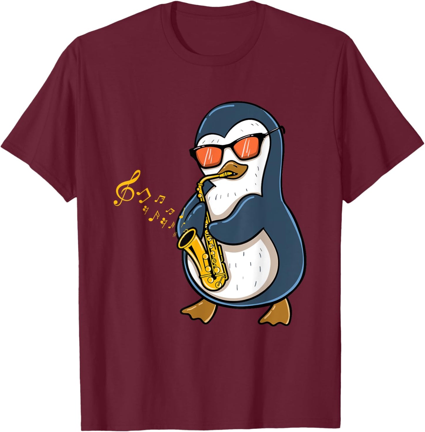 Penguin Playing Saxophone T-Shirt - T-Shirt | Maroon