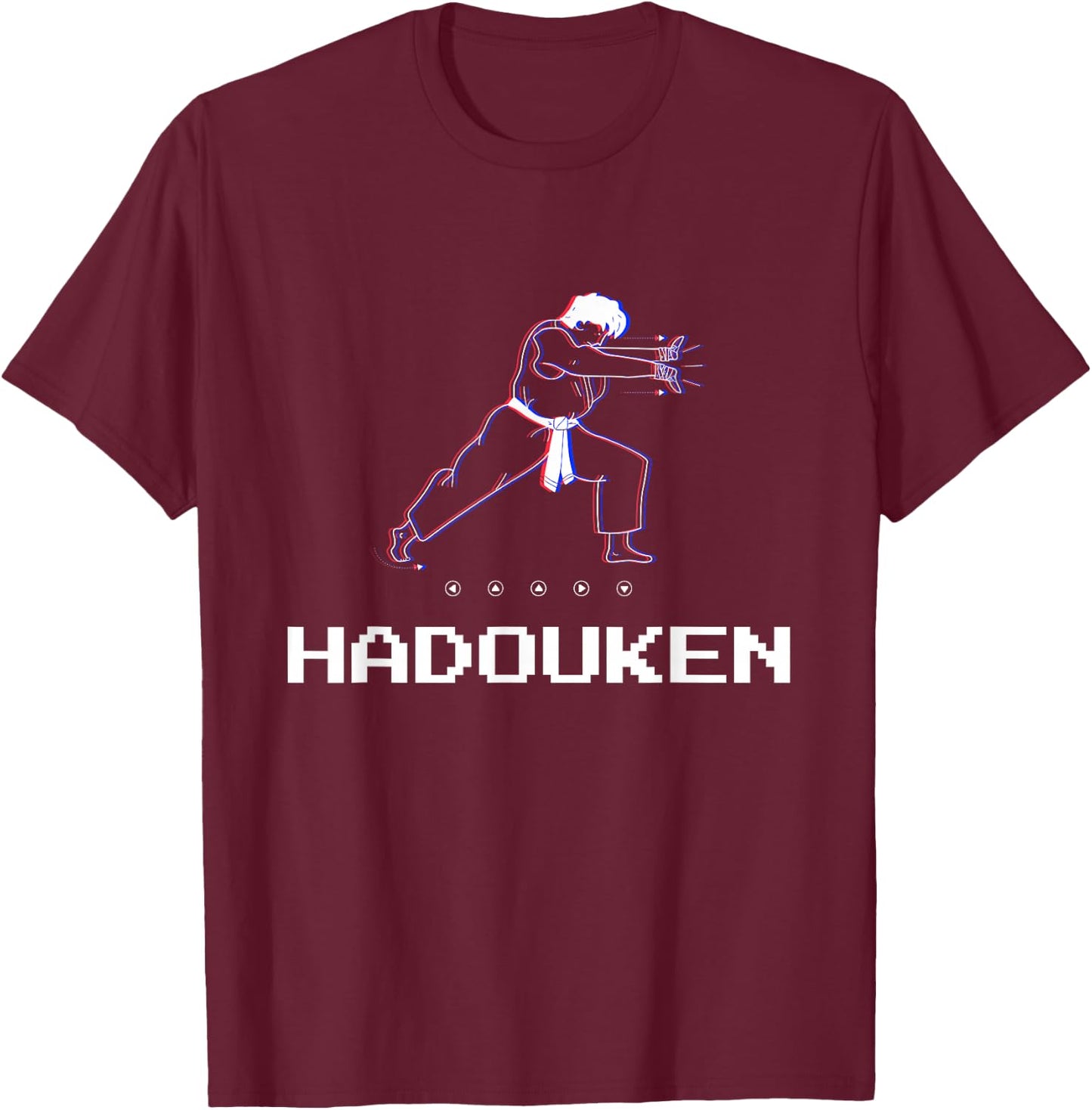 Retro Pixel Gamer Player Fighting Hadouken T-Shirt - T-Shirt | Maroon