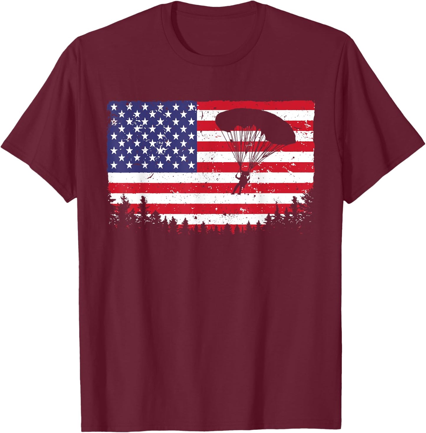 Cool Skydiving Art Men Women Skydiver American Flag Skydive T-Shirt - T-Shirt | Maroon