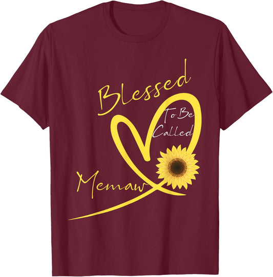 Blessed to Be Called Memaw Sunflower Heart T-Shirt - T-Shirt | Maroon