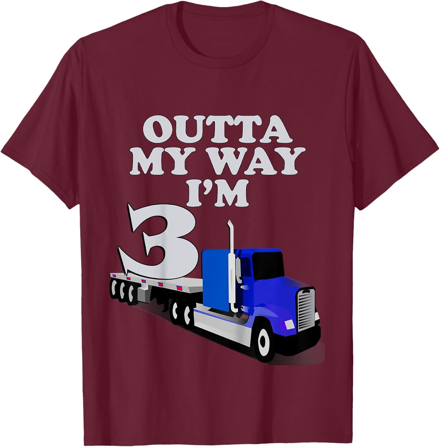 Birthday Gifts 3 yr Old Cute Trucks Semi Truck Birthday T-Shirt - T-Shirt | Maroon