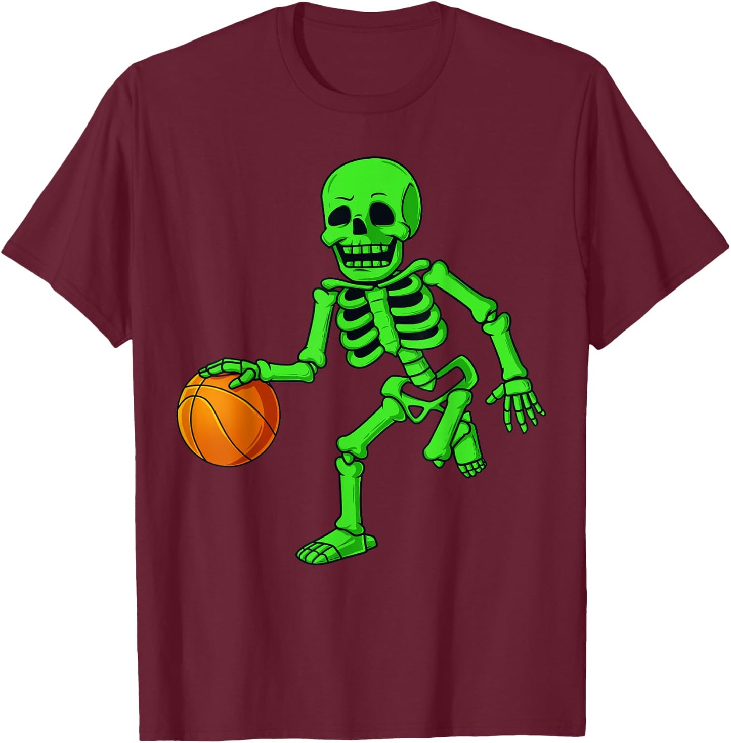 Halloween Skeleton Dribbling Basketball Boys Girls Kids T-Shirt - T-Shirt | Maroon