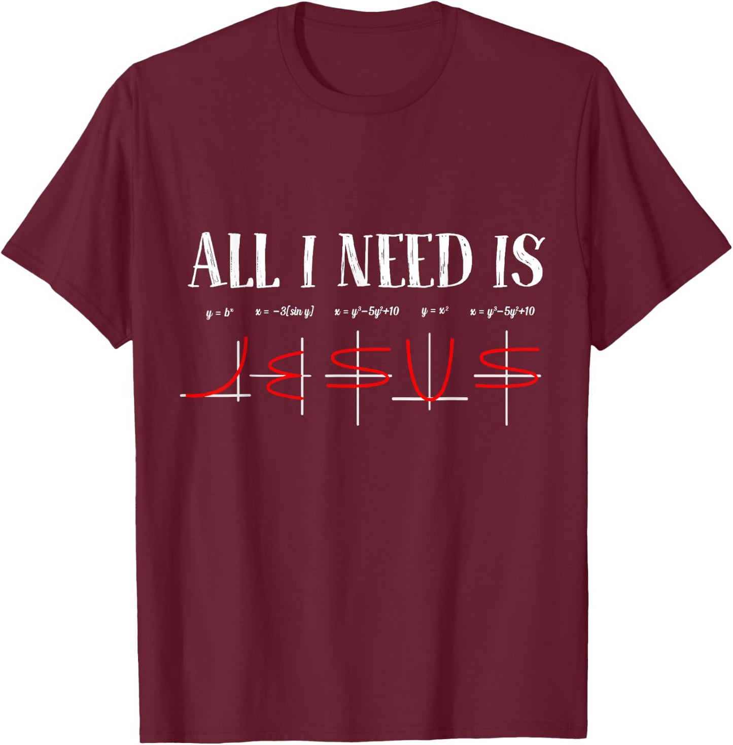 All I Need Is Jesus Math Funny Math Equation Christian Lover T-Shirt - T-Shirt | Maroon