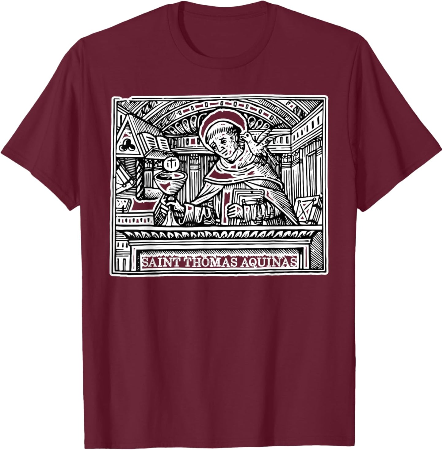 St Thomas Aquinas Catholic Saint Patron Saint Students Art T-Shirt - T-Shirt | Maroon