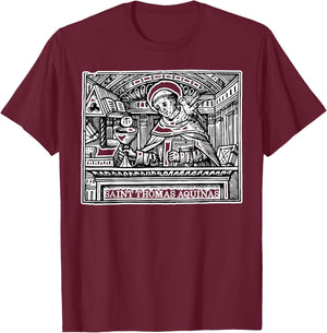 St Thomas Aquinas Catholic Saint Patron Saint Students Art T-Shirt - T-Shirt | Maroon