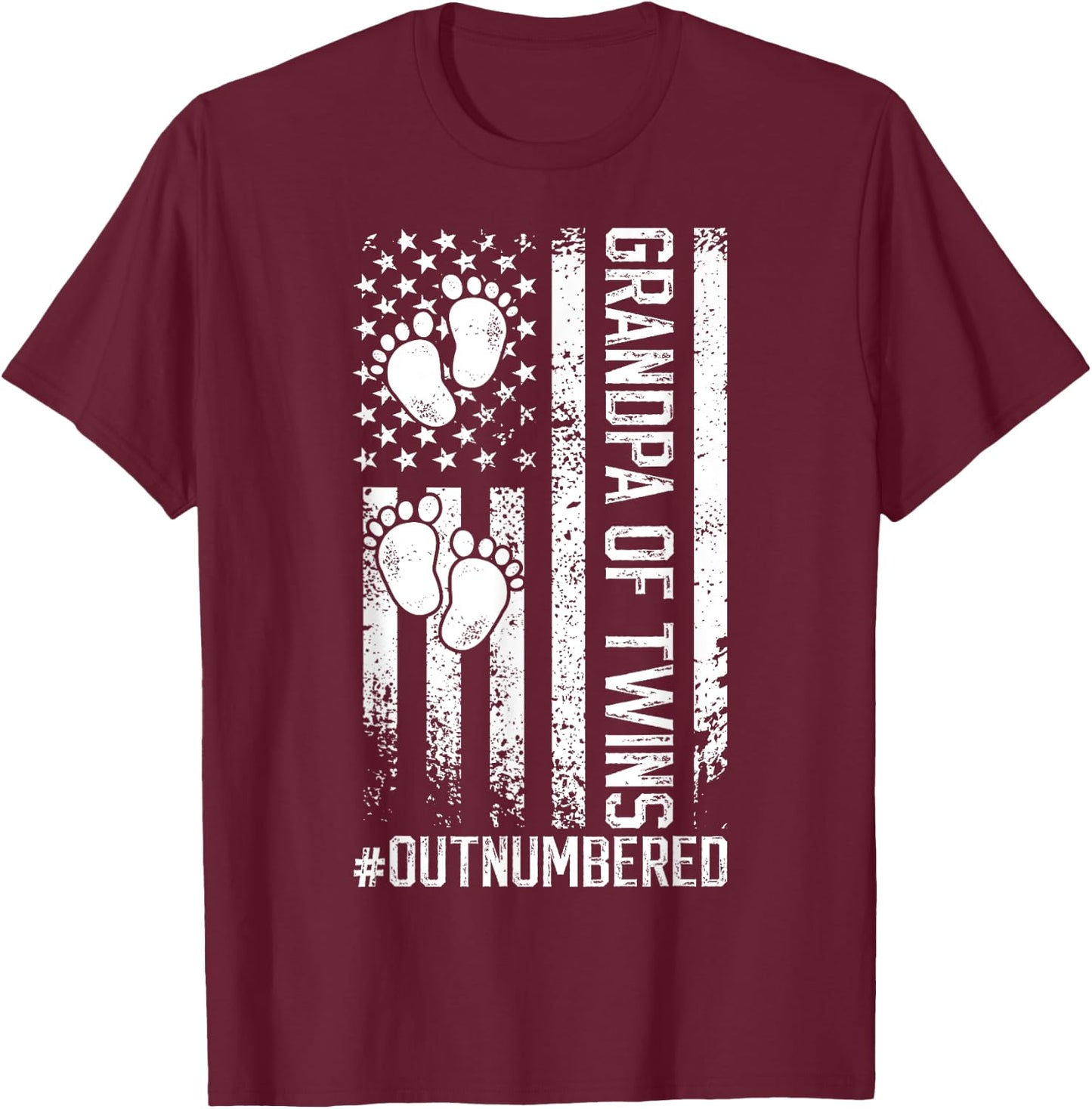 Twin Grandpa Of Twins Outnumbered Twin Grandfather T-Shirt - T-Shirt | Maroon