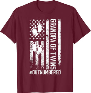 Twin Grandpa Of Twins Outnumbered Twin Grandfather T-Shirt - T-Shirt | Maroon