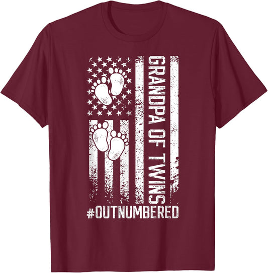 Twin Grandpa Of Twins Outnumbered Twin Grandfather T-Shirt - T-Shirt | Maroon