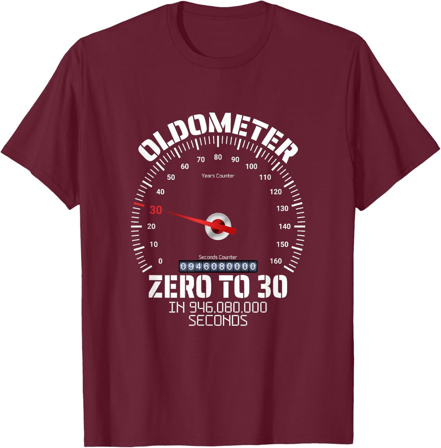 30th Birthday Oldometer Zero To 30 Years Funny 30th Birthday T-Shirt - T-Shirt | Maroon