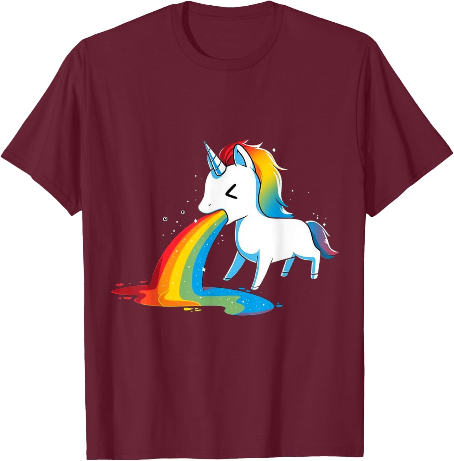 Unicorn Puking Rainbows Graphic T shirt Funny Rainbow Puke T-Shirt - T-Shirt | Maroon