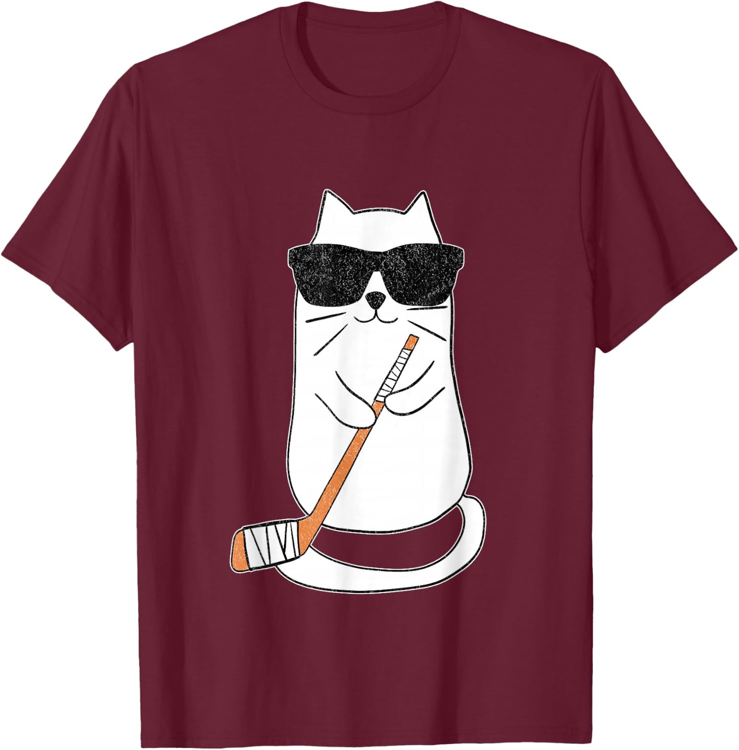 Ice Hockey Cat Hockey Player Stick Retro T-Shirt - T-Shirt | Maroon