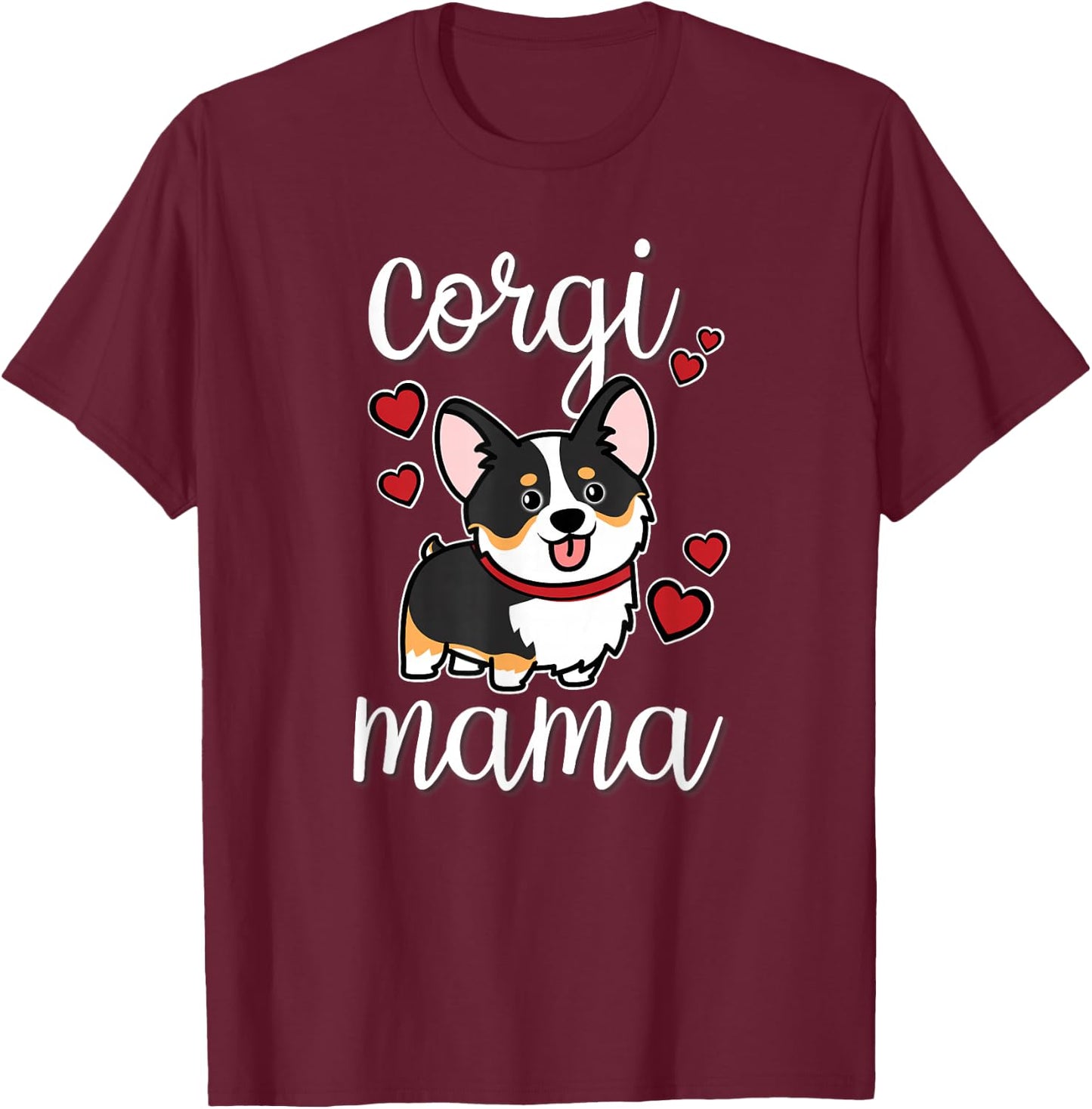 Funny Kawaii Mama Mom Black Tricolor Corgi Lover T-Shirt - T-Shirt | Maroon